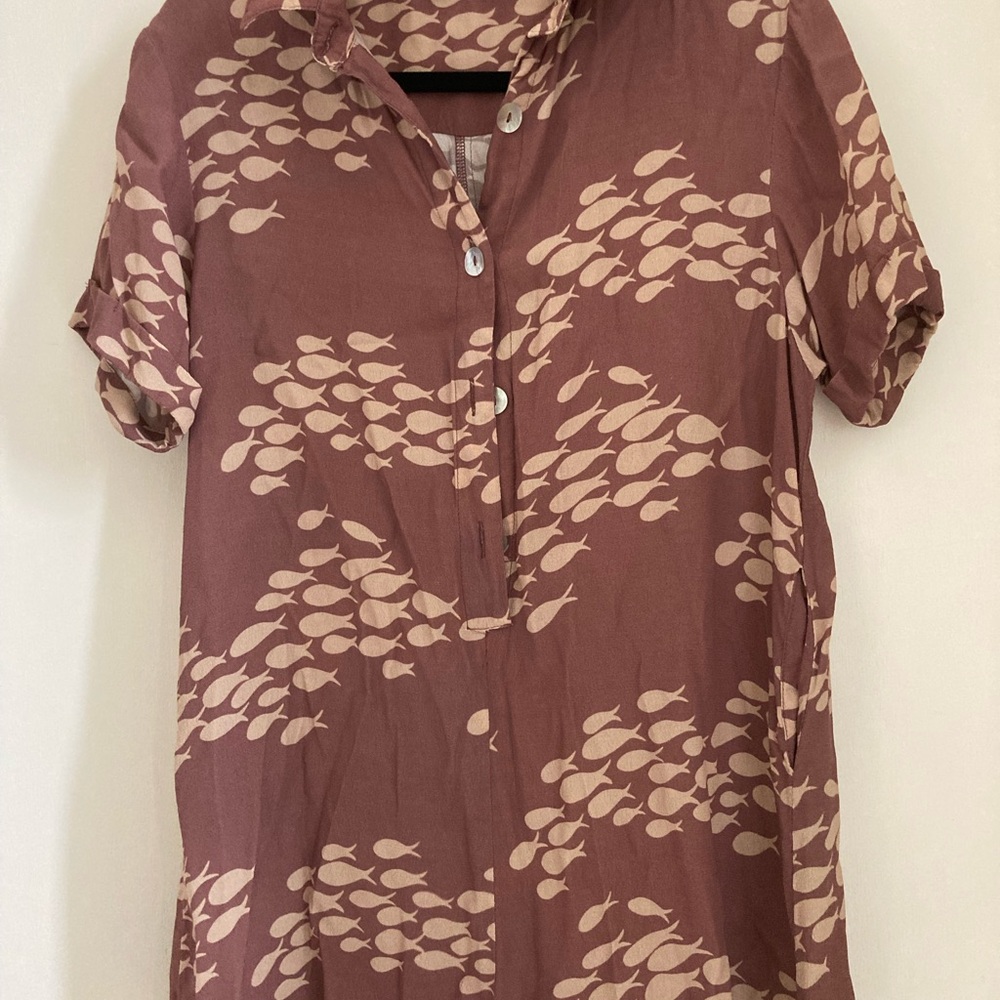 Brown Fish Print Women's Romper